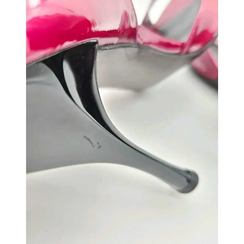 Stuart Weitzman Peep Toe Stiletto Pumps Magenta Glossy Patent Leather Sz 8